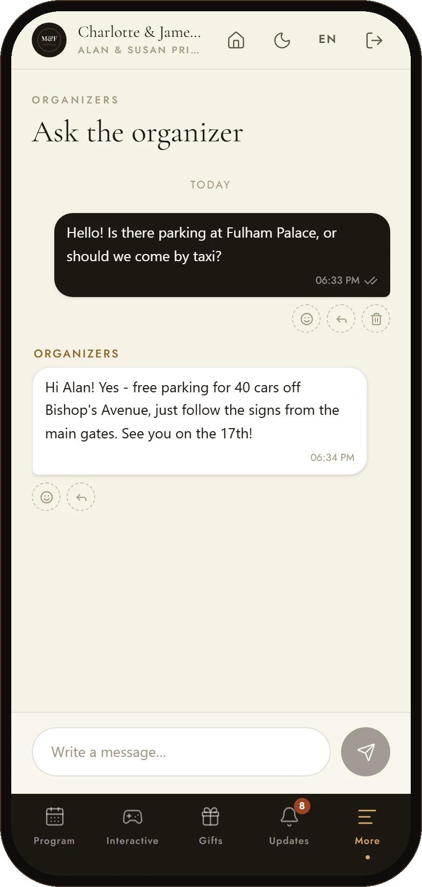 Chat with the organizers