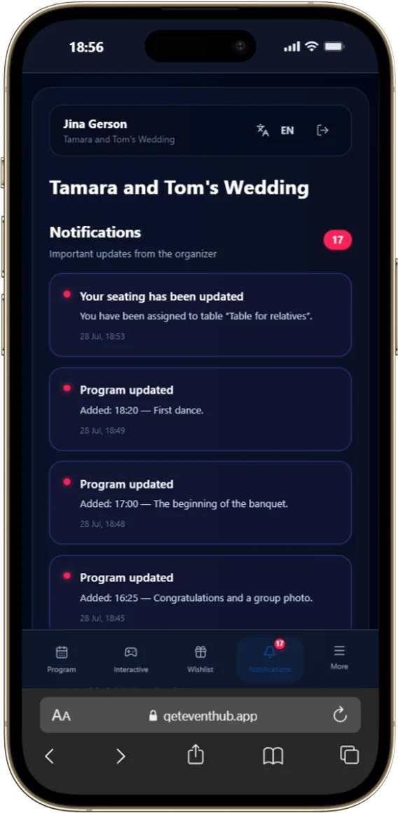 Organizer Broadcast Notifications